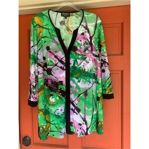 Vintage Dianaira Designer Abstract Print Button Cardigan - Green & Lilac